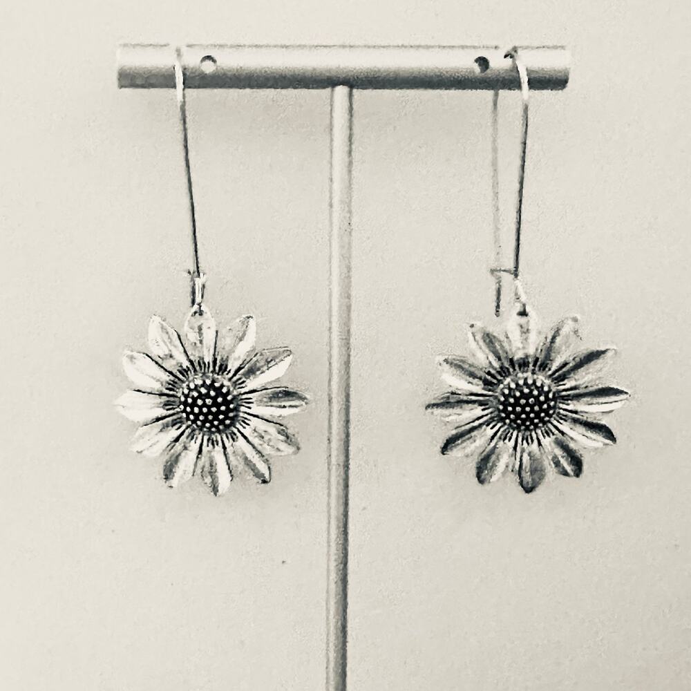 Silver Loop Sunflower Earrings